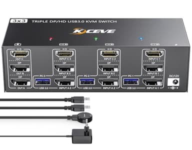 Switch KVM USB 3.0 3 Monitores 3 Computadoras HDMI+DP+DP 3 Puertos, Conmutador KVM YOUTINGHDAV 8K@60Hz 4K@144Hz para 3 Computadoras Comparte 3 Monitores y 4 Dispositivos USB 3.0 Ratón Teclado