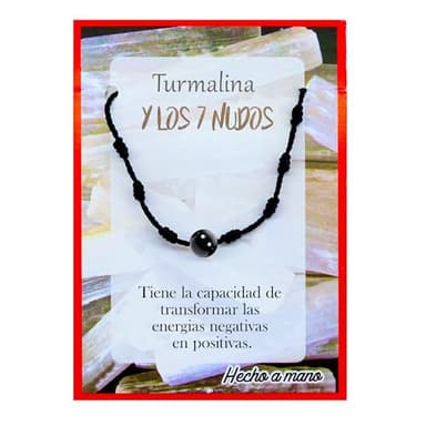 Pulsera hecha con siete nudos con piedra Turmalina Negra en bruto Piedras 100% Natural Amuleto Suerte Protección (nudos Negra Turmalina)