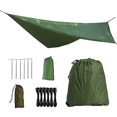 Lona para Tienda de Campaña 3x3M, Toldo de Refugio Impermeable, Hamaca Lona de Lluvia Camping Protección UV, Rain Tarp Toldo Anti-Viento con Piquetas e Cuerdas, para Playa Picnic Senderismo (Verde)