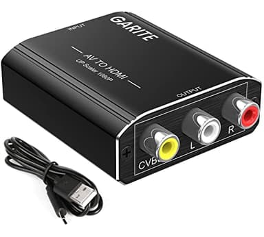 RCA a HDMI, Aluminio Adaptador AV a HDMI de Audio y Video con Cable USB, Mini 1080P RCA a HDMI Soporta para PS2/PS3/Gamecube/Wii/DVD/STB/VHS/Xbox/VCR/TV/PC