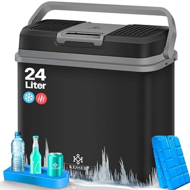 KESSER® Nevera eléctrica portátil 24 litros | ENFRÍA y CALIENTA | Enfriador Termoeléctrica 12V y 230V | Mini Nevera para Auto y Camping | EEK A+++ | Incluye 2 acumuladores de frío | Negro/Gris