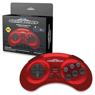 Retro-Bit Sega Mega Drive 2.4 GHz Wireless Controller 8-Button Arcade Pad for Sega Genesis Original/Mini, Switch, PC, Mac – Includes 2 Receivers & Storage Case (Crimson Red) (Nintendo Switch)
