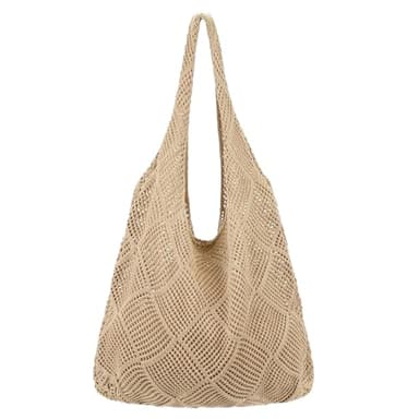 Bolso de hombro de paja para mujer,bolso de la compra de ganchillo grande de malla de verano para playa (Marrón)