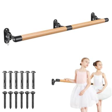 BeneLabel Barra Pole Dance 1.7M, Barra de Baile Ajustable de Madera para Montar en La Pared para Entrenamiento en Casa, Equipo de Estiramiento con Soporte De Metal para NiñOs y Adultos, 4cm DiáMetro