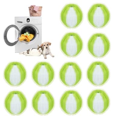 FQQF 12Pcs Atrapa Pelos Lavadora,Quita Pelos Mascota,Reutilizable Bolas Atrapa Pelos para Lavadora,Apto para Lavadoras y Secadoras (Verde)
