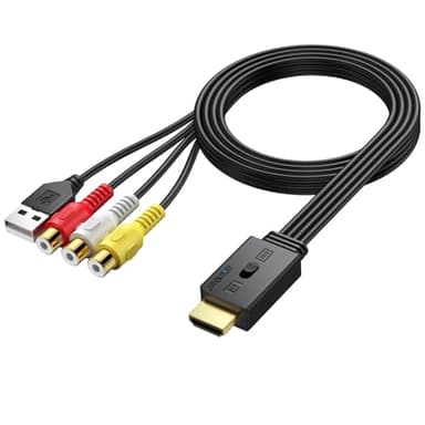 AUTOUTLET RCA a HDMI Conversor, 1080P AV a HDMI Adaptador soporta 16:9/4:3, PAL/NTSC, AV a HDMI Adaptador con 60cm Cable RCA Hembra para Wii, PS1/PS2, Xbox, N64, Gamecube