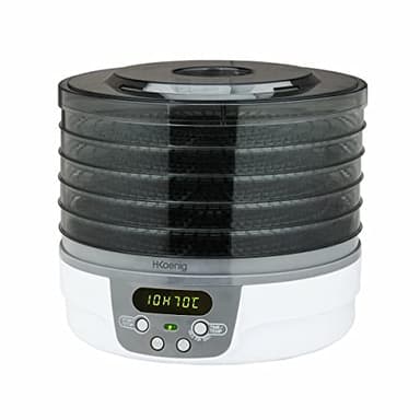 H.Koenig DSY700 Deshidratador de Alimentos, 250 W, 5 Bandejas Extraíbles, Termostato Ajustable, Temporizador hasta 48 Horas, Blanco, Plástico
