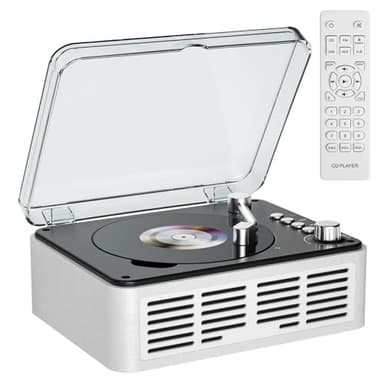 Gueray Reproductor CD Bluetooth Reproductor de CD con Altavoces y Radio FM Reproductor de CD Vintage Soporte reproducción de USB y AUX para Libros de Audio Blanco