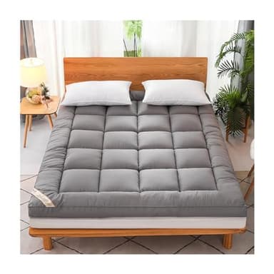 OBONG Sobrecolchon Topper Pluma Y Plumón Individual Doble Futón Colchón De Pluma Plegable Transpirable Suave Cubre Colchon con Gomas En Esquinas (Color : Gray, Size : Single-90 * 200cm)