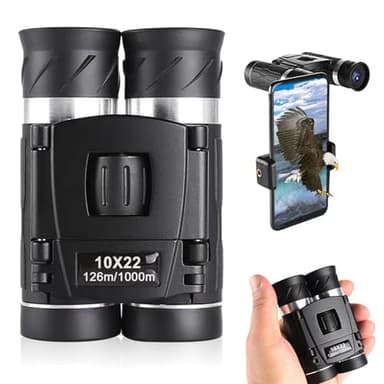 Prismaticos Pequeños y Potentes, Mini Binoculares 10x22 Portátiles Compactos Prismáticos Ligeros Impermeables Plegable Telescopio Vision para Observación de Pájaros Turismo Senderismo