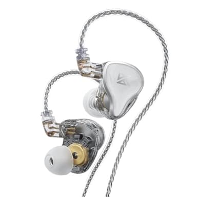 keephifi KZ ZAS KZ In Ear Monitor KZ Auriculares In Ear con Cable, 16 Unidades, híbridos HiFi Auriculares KZ 7BA + 1DD IEM con 8 núcleos, Cable Chapado en Plata (Blanco sin micrófono)