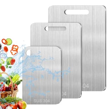 3 Tabla Cortar de Grado Alimenticio de Doble Cara, Tabla Cortar Acero Inoxidable para Cocina, Acero Inoxidable Cutting Boards for Kitchen, para Cortar Carne Frutas Verduras, 39x27cm+34x23cm+25x15cm