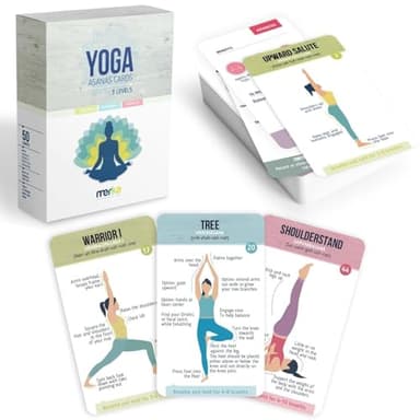 Merka Tarjetas De Posturas De Yoga: Accesorios de Yoga para Principiantes y Maestros, baraja de 50 Tarjetas de Yoga para Hombres, Mujeres y niños; guía Completa de posturas y secuencias Esenciales.