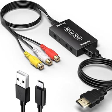 Gulemfy Convertidor RCA a HDMI, Adaptador RCA a HDMI, 1080P Compuesto CVBS AV a HDMl Video Audio Converter, Compatible con 720P/1080P, PAL/NTSC, para PS2 PS3 Xbox SNES N64 STB VHS VCR DVD