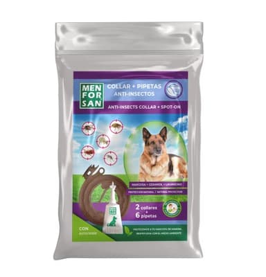 MENFORSAN Pack Mix de Collares y Pipetas Anti-Insectos para Perros, Incluye 2 Collares y 6 pipetas, en Bolsa autocierre