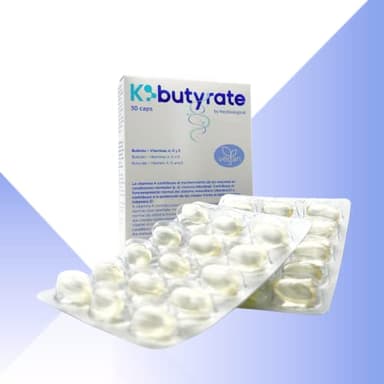 K-Butyrate, Probiótico Vegano de Nueva Generación con CoreBiome® (Tributirina 90%) - Butirato para la Microbiota Intestinal - 30 Cápsulas Blandas Vegetales