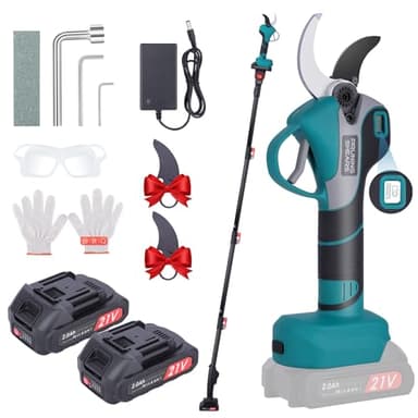 50 mm Tijeras de podar eléctricas - Tijeras de podar eléctricas profesionales de con 2 baterías de 21 V/2000 mAh - Tijeras de podar inalámbricas para podar jardinería, vides de árboles frutales (blue)