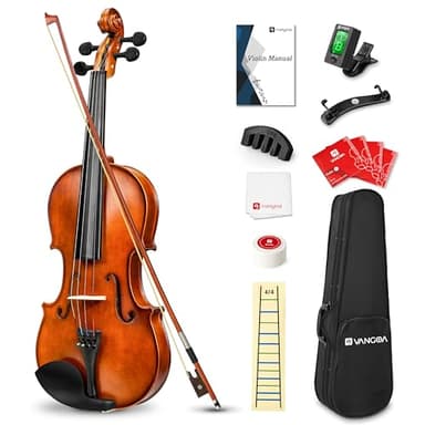 Vangoa 4/4 Violín de Concierto Tamaño Completo Violines Acústico con Funda de violín, Hombro, Colofonia y Cuerdas de violín para Principiantes, Adultos o Niños, Natural