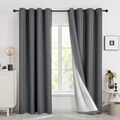 Deconovo Cortina Termica Aislante Frío y Calor con Forro de Gris Plata Suave 2 Piezas 140 x 175 cm Gris Oscuro