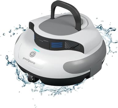 POOLPURE Limpiafondos Robot Piscina, 55WH, 120 Minutos de Limpieza, Robot de Piscina Potente Aspiración, Autoaparcable, LED, para Piscinas Elevadas de hasta 90㎡
