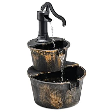GOPLUS Fuente Jardín Exterior, Fuente Decorativa de 2 Niveles con Bomba Ajustable, Fuente en Cascada de PP, Decoración para Jardín, Terraza, Patio, 45,5 x 41 x 68 cm