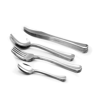 Zanetti Juego de cubiertos de mesa de 24 piezas de acero inoxidable 18/C, modelo Boston, acero pulido y resistente, 6 tenedores, cuchillos, cucharas, cucharas de té, fabricado en Italia