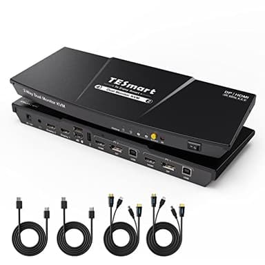 TESmart KVM Switch DisplayPort HDMI 2 Monitores, 2 Puertos DP+HDMI 2 PC 2 Monitor Switch con Cable, EDID, 4K@60Hz, Stereo Audio, Hotkey Button Switcher, USB 2.0, KVM Switch Dual Monitor para Trabajo