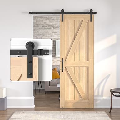 SANKEYTEW Kit de puerta corredera - Kit de puerta de granero de madera resistente, riel negro
