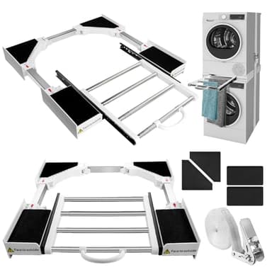 Zanfqvo Kit Union Lavadora Secadora con Cuerda de Trinquete - Marco de conexión Universal con Toallero Extensible, Tamaño Ajustable (46-72 cm)