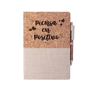 Planetacase - Cuaderno Motivacional con Frases Positivas - Set con Bolígrafo - Hecho de Corcho Natural y Algodón Orgánico - Ideal para Regalo - Tamaño A5, 80 Hojas