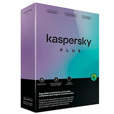 Kaspersky Plus 2023 | 10 dispositivo | 1 año | Caja Mini No CDAnti-Phishing y Firewall| VPN ilimitada | Gestor de contraseñas | Protección Bancaria en línea | PC/Mac/Móvil