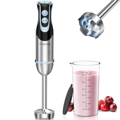 FRESKO Batidora de Mano, 1000W Minipimer con 12 Velocidades, Función TURBO, Acero Inoxidable, con 700ml Vaso Medidor, para Salsas, Sopas, Alimentos para Bebés (HB3205)