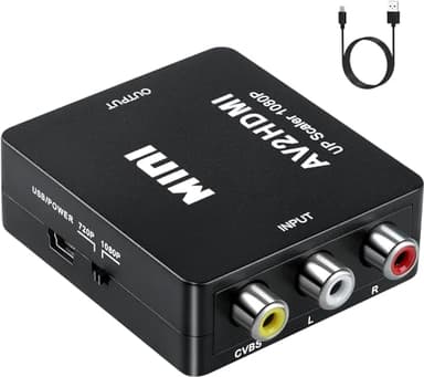 SZJUNXIAO RCA a HDMI Adaptador, Convertidor AV a HDMI de Audio y Video Soporte 1080P con Cable de Alimentación USB para PS2 Gamecube VHS Camara Laptop DVD STB VCR Proyector (Black)
