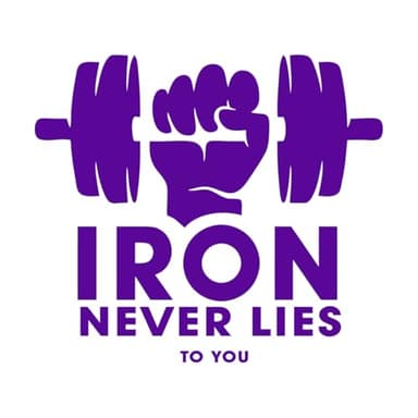 Gym Studio Pegatinas decorativas El hierro nunca te miente Etiqueta de la pared con frase Fuerza muscular Diseño de mancuernas Calcomanía de vinilo pequeña - 37x42 cm