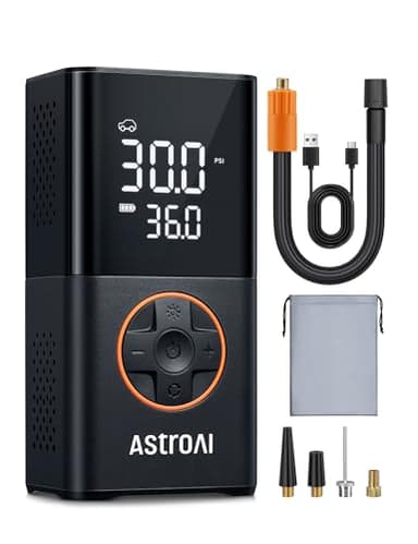 AstroAI Compresor Aire Portátil, Inflador Ruedas Coche, Compresor Aire Coche, Hinchador Ruedas Coche con Batería Recargable y Luz LED para Coche, Bicicletas, Motoy Etc.