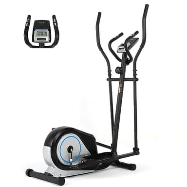 ISE Bicicleta Elíptica para casa, eliptica con 8 Niveles de Resistencia, magnético Externo bidireccional, elipticas Fitness casa con LCD Pantalla y sensores de Pulso, SY-9826, 120*65*160CM, Negro