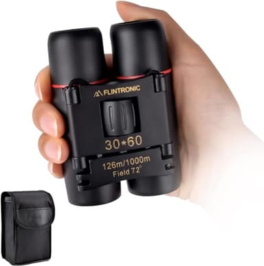 Flintronic Prismáticos Compactos 30 x 60, Prismáticos Plegables, Prismáticos Mini Impermeables, Ligeros, Prismáticos Pequeños para la Caza, Turismo, Observación de Aves, Senderismo, Astronomía