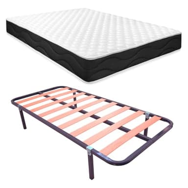 Homey Cama Completa con Colchón Sleep Pro Reversible + Somier de Láminas Basic, Acero aleado, Gris, 105 x 190 cm