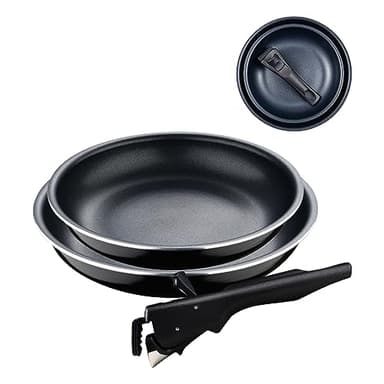 Bergner Click&Cook Black Edition | Juego de Sartenes de 3 Piezas de 22 y 26 cm + Mango Ergonómico Extraíble| Aluminio Prensado y Antiadherente | Para Todo Tipo de Cocinas y Horno