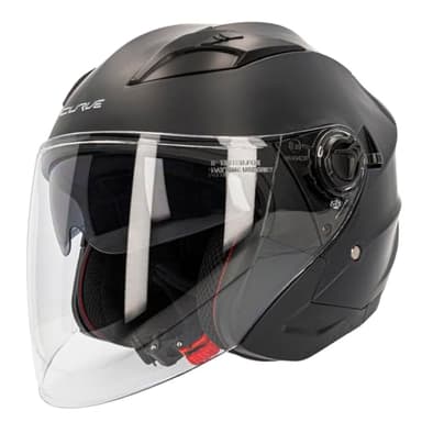 Casco Moto Jet Curve Mercury Negro Mate, Material ABS, Visor Solar Ahumado, Cierre micrométrico, Adultos, Hombre y Mujer, ECE 22.06 (XL)
