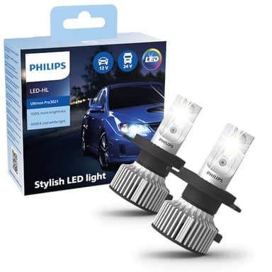 Philips Ultinon Pro3021 LED faros delanteros (H4), luz blanca fría de 6.000K, paquete doble