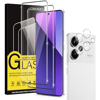 Coiwxmoi [2+2 Protector Pantalla para Xiaomi Redmi Note 13 Pro Plus/Note 13 Pro+ 5G, 2 Cristal Templado + 2 Protector Camara, Dureza 9H, HD Clara, Anti Arañazos, Sin Burbujas,Ultra Resistente 6.67"