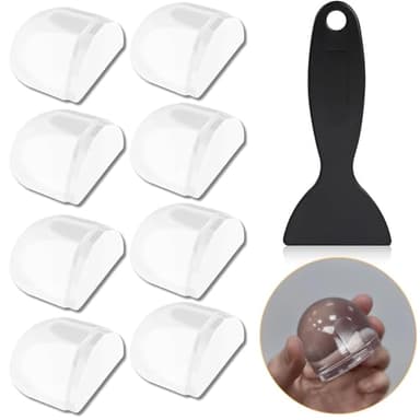 Sheltter Pack de 8 Unidades de Topes Para Puertas Suelo - Totalmente Transparentes y Autoadhesivos a Cualquier Tipo de Suelo - Fácil de Instalar |Incluye Raspador de Limpieza|