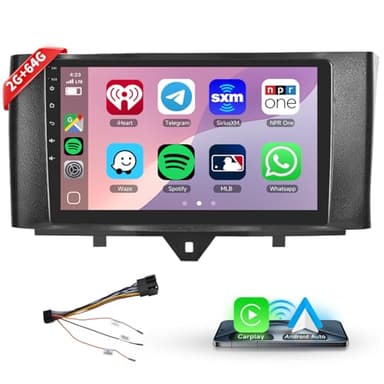 Podofo Carplay Car Radio para Mercedes-Benz Smart 2011-2015, Pantalla táctil de 9" 2G+64G con Wireless Carplay Android Auto, Bluetooth/GPS/WiFi/FM/RDS/SWC/HiFi/USB