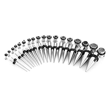 Leinggg - Juego de estiramiento de orejas, 36 unidades, acero inoxidable, extensión de oído, estiramiento de conos y túneles (plata)
