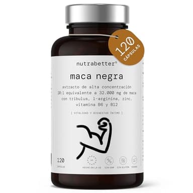 Maca Negra Andina Pura 32.000mg Ultraconcentrada 20:1| + Tribulus Terrestris, L-Arginina, Zinc, Vitaminas B6 y B12| Potencia Energía y Vitalidad Íntima| Mejora Rendimiento y Memoria| 120 cápsulas