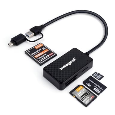 Integral 4en1 Lector de Tarjetas de Memoria, USB 3.0 y USB C Adaptador para microSD, SD, Compact Flash, MS Duo/Pro - Compatible con iPhone 15/16 Plus/Pro/Pro Max, MacBook Pro/Air, iPad, PC, smartphone