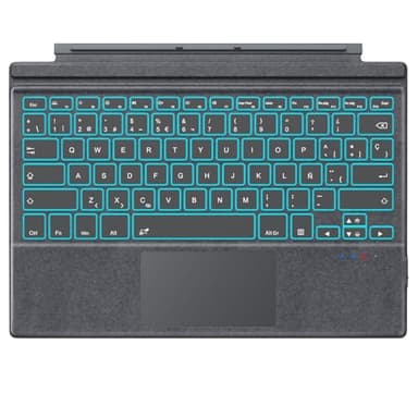 MoKo Teclado Español Ñ para Microsoft Surface Pro 7 Plus/Pro 7/Pro 6/Pro 5/Pro 4/Pro 3, QWERTY Teclado Bluetooth con Trackpad, Retroiluminación LED de 7 Colores, Batería Recargable, Gris granuloso