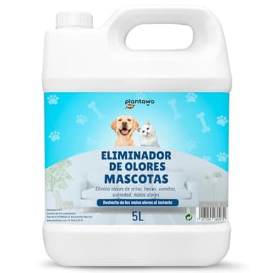 Eliminador de Olores Mascotas al Instante 5l. Neutralizador Enzimatico Olores Orina Heces Vómitos. Interior y Exterior. Patio Jardin. Anti olor orines Perros Gatos. Detergente enzimatico perros.