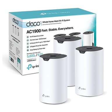 TP-Link Deco S1900 (3-Pack) - Mesh Wi-Fi AC1900, Cobertura de hasta 520 m², se Adapta a Pisos y hogares de Varias Plantas, Modos de Trabajo múltiple, 2 x Puertos Gigabit por Unidad